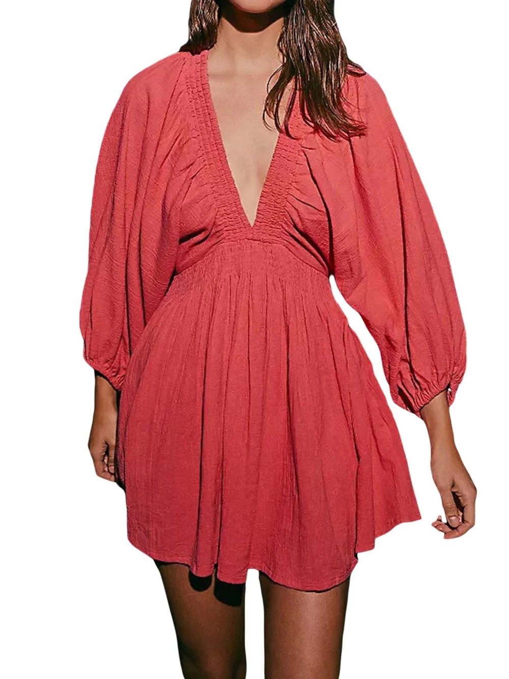 NWT Free People Textured Smocked Dress in Deep Pink